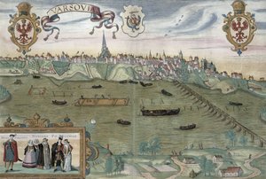 Kort over Warszawa, fra "Civitates Orbis Terrarum" af Georg Braun (1541-1622) og Frans Hogenberg (1535-90), ca. 1572-1617