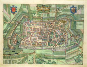Kort over Luneburg, fra "Civitates Orbis Terrarum" af Georg Braun (1541-1622) og Frans Hogenberg (1535-90) ca. 1572-1617