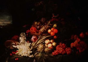 Stilleben med en kurv med frugt af Joris van Son