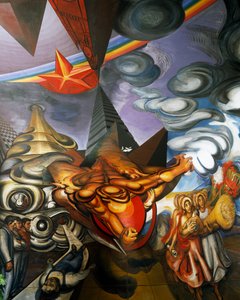 Fresco af Jose Clemente Orozco (1883-1949) på loftet af Auditorium of Hospital de la Raza i Mexico City, Mexico af José Clemente Orozco