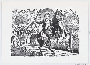En revolutionær soldat på hesteryg med en rifle Heraclio Bernal, ca. 1880-1910., CA. 1880-1910. af José Guadalupe Posada