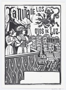 En kvinde og en mand står på en balkon og ser op på et flyvende monster på himlen..., ca. 1880-1910. af José Guadalupe Posada