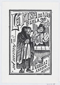 En kvinde, der græder med et lommetørklæde i hånden, taler med en gammel hage, illustration..., ca. 1880-1910.