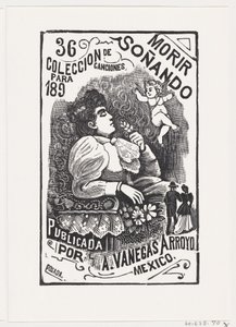 Profil af en kvinde, der sidder i en stol med hovedet tilbage og holder en blomst, il..., ca. 1890. af José Guadalupe Posada