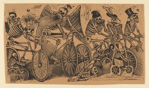Skeletter calaveras ridende cykler, ca. 1900., ca. 1900. af José Guadalupe Posada