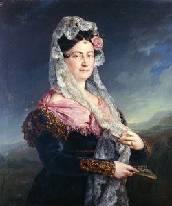 Portræt af Dona Maria de los Dolores Gomez de las Casas e Ibarrondo, den første markis af Ulagares, stående i trekvart længde, af Jose Camaron
