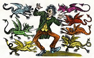 José Guadalupe Posada (1852 - 1913): Allegori over de syv dødssynder. Akvarel med xylografisk gravering. Mexico af Jose Guadalupe Posada