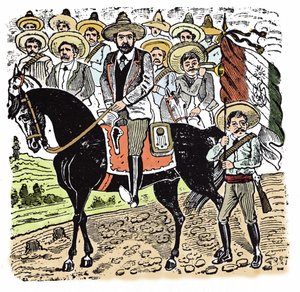 Den mexicanske revolution (1910-1920): Portræt af Francisco Indalecio Madero (1873-1913) mexicansk revolutionær. Xylografi af Jose Guadalupe Inn (1852-1913).
