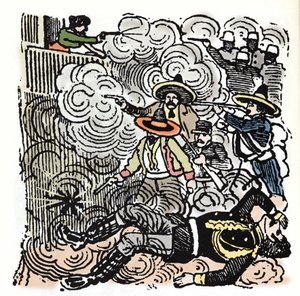 Den mexicanske revolution (1910-1920): angreb på Aquiles Serdans hus (1876-1910). Xylografi af Jose Guadalupe Posada (1852-1913).