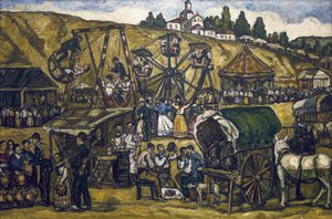 GUTIERREZ SOLANA, Jose (1886-1945). Festival in San Isidro grassland in Madrid (fest på engen i San Isidoro, Madrid). 1933. Olie på lærred. Privat samling af Jose Gutierrez Solana