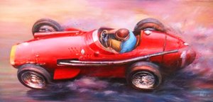 Juan Manuel Fangio, Mille Miglia 1953, Alfa Romeo 6C3.000cc (rød top) (akryl på lærred)