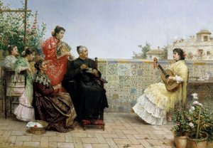 Præstens besøg,19. århundrede (oliemaleri) af Jose Rico y Cejudo