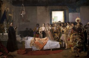 Mesterens død. Maleri af Jose Villegas Cordero (1844-1921), olie på lærred, ca. 1913. Museum of Fine Arts i Sevilla, Spanien.
