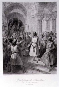 Godfrey of Bouillon (ca. 1060-1100) valgt til konge af Jerusalem, graveret af Leopold Massard (1812-89) (gravering) af Jose de (after) Madrazo y Garreta
