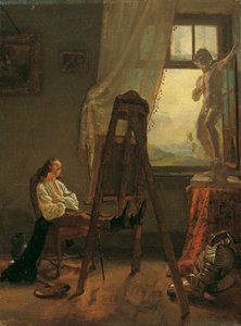 Maleren, der er faldet i søvn i atelieret af Josef Danhauser