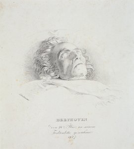 Ludwig van Beethoven (1770-1827) på sit dødsleje, 28. marts 1827