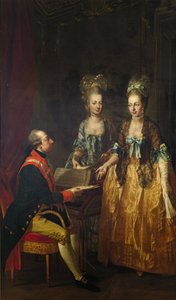 Portræt af kejser Joseph II ved spinetten med hans søstre Maria Elisabeth og Maria Anna af Josef Hauzinger