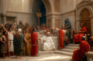Jesus_anklaget og dømt af Pilatus_01 af Josef Johann Michel