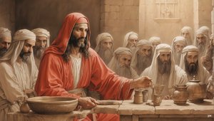 Jesus_fortæller tjenerne_fyld vandkrukkerne_Bryllup i Kanaan_02 af Josef Johann Michel