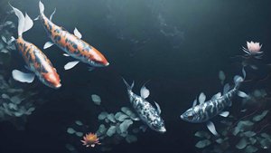 blækmaleri: Koi-Karpfisk_rød+hvid_01