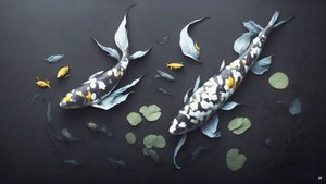 blækmaleri: Koi-Karpfish_white marble_05