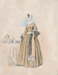 Portræt af prinsesse Leopoldine Karoline Palffy, født grevinde Kaunitz-Rietberg (hustru til den tredje prins Anton Karl Palffy), stående ved et dækket tebord