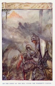 Illustration til Sir Knight of the Splendid Way (farve litho) af Joseph (after) Finnemore