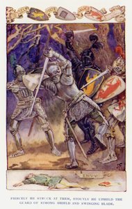 Illustration til Sir Knight of the Splendid Way (farve litho) af Joseph (after) Finnemore