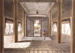 En soldat stående i et Rangoon-tempel, indgraveret af George Hunt af Joseph (after) Moore