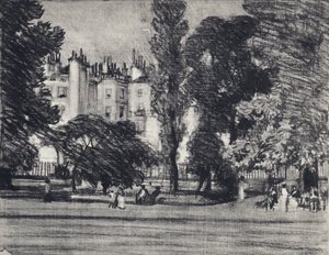 Park Lane, fra parken (litho) af Joseph (after) Pennell