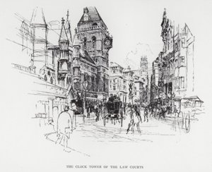 Clock Tower of the Law Courts (litho) af Joseph (after) Pennell