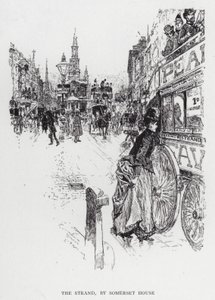 The Strand, af Somerset House (litho) af Joseph (after) Pennell