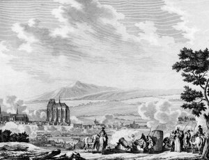 Fransk revolution og ankomsten af den østrigske hærs kontrarevolutionære styrker: Bombardement af byen Lille (25. september af Joseph (after) Swebach Desfontaines
