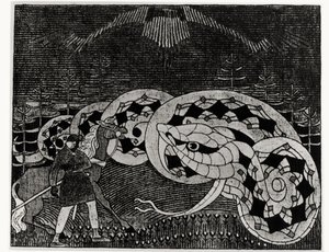 Seppo Llmarinen pløjer slangemarken, illustration fra 