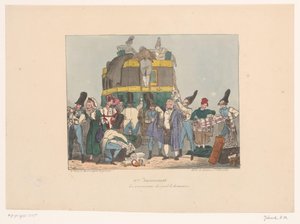 Toldbetjente inspicerer passagerernes ejendele Les amusements des gentils douaniers (titel på objekt) Ubehag (serietitel) Upraktisk (serietitel på objekt)