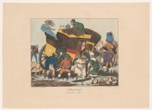 Omnibus med passagerer fast i mudderet Dévouement force (titel på objekt) Ubehag (serietitel) Upraktisk (serietitel på objekt)