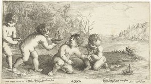 Børn leger med både Aqva (titel på objekt) af Joseph Antoine Cochet