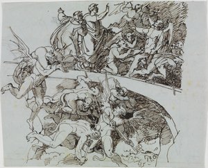 Ved bestikkernes begsø, rådsmedlemmet fra Lucca (Dantes Inferno, Sang 21, V 34) af Joseph Anton Koch