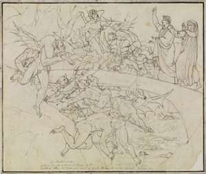 Ved bedragernes begsø, rådmanden fra Lucca (Dantes Inferno, sang 21, vers 34) af Joseph Anton Koch