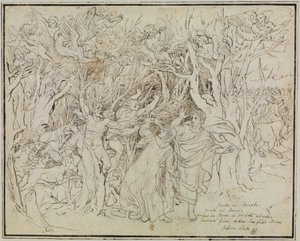 Dante og Vergil i selvmordernes skov (Dantes »Inferno«, 13. sang) af Joseph Anton Koch