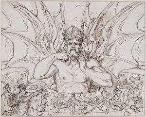 Lucifer i centrum af helvede. Illustration til den guddommelige komedie af Dante Alighieri, ca 1803.
