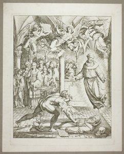 Kampen mellem Djævelen og Frans af Assisi om Guido da Montefeltros sjæl, planche tre fra Darstellungen aus Dante