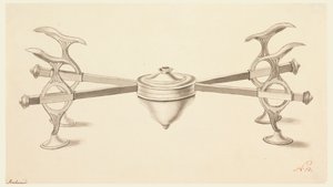 Design til et parabolstativ med forlængede arme og en lille spritlampe