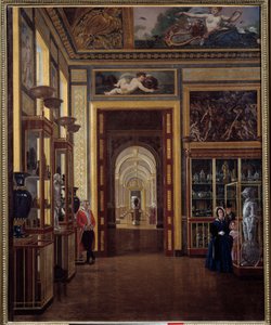 Smykkerummet ved Louvre og enfilade af Charles X-rummene. Maleri af Joseph Auguste (1800-tallet) af Joseph Auguste
