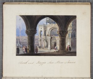 Kirke og Piazza San Marc i Venedig, indsat i Thomas Moodys Journal af en tur gennem Schweiz og Italien, 1822 (wc på papir) af Joseph Axe Sleap