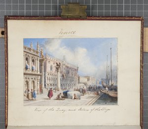 Venedig, indsat i Thomas Moodys Journal af en tur gennem Schweiz og Italien, 1822 (wc på papir) af Joseph Axe Sleap