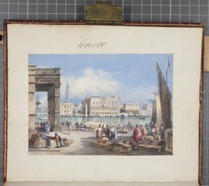 Venedig, indsat på titelsiden af Thomas Moodys Journal of a tour through Schweiz and Italy, 1822 (wc på papir) af Joseph Axe Sleap