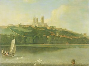 En udsigt over katedralen og byen Lincoln fra floden, c.1760 af Joseph Baker