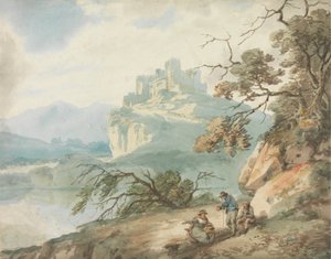 Slot og figurer i et landskab af Joseph Barber