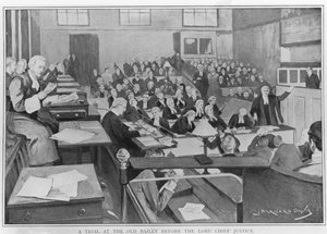 En retssag ved Old Bailey for Lord Chief Justice (wc på papir) af Joseph Barnard Davis